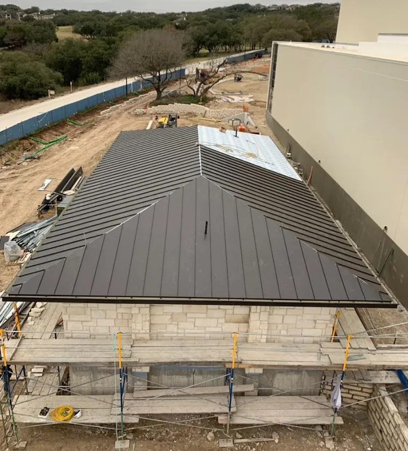 Metal roof new construction with scaffolding in Blytheville